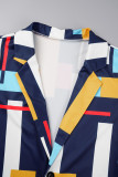 Multicolor Casual Print Cardigan Turn-back Collar Outerwear
