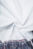 Белые платья с круглым вырезом и длинным рукавом в стиле пэчворк с уличным принтом