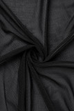 Zwart sexy casual effen frenulum doorzichtig vest bovenkleding