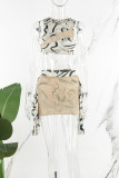 Red Sexy Casual Elegant Vacation Patchwork Asymmetrical Printing O Neck Sleeveless Three Pieces