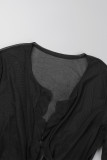 Black Sexy Casual Solid Frenulum See-through Cardigan Outerwear