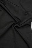 Conjunto de tres piezas de manga larga con cuello en U y parches lisos informal sexy negro negro
