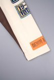 レッドストリートレタープリントパッチワークポケットバックルボタンプリントマンダリンカラー長袖2枚（取り外し可能）