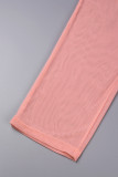 Macacão rosa sexy casual sólido patchwork transparente com decote em V plus size