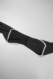Черный сексуальный повседневный однотонный лоскутный комплект из трех предметов с U-образным вырезом и длинными рукавами