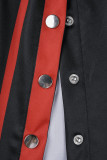 Röd Casual Print Patchwork-knappar Dragkedja Turndown-krage Långärmad Två delar