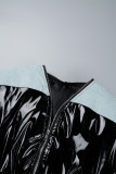 Ropa de abrigo casual con cuello con cremallera en contraste de patchwork negro