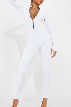 Witte casual effen patchwork skinny jumpsuits met rits en O-hals