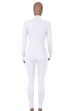Witte casual effen patchwork skinny jumpsuits met rits en O-hals