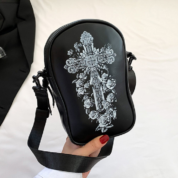 Schwarze Patchwork-Reißverschlusstaschen mit lässigem Aufdruck