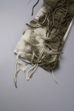 Abrikoos Casual print tie-dye kwastje skinny hoge taille conventionele broek met volledige print