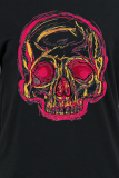 Schwarze Street Daily Print Totenkopf-Patchwork-O-Ausschnitt-T-Shirts