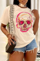 White Street Daily Print Skull Patchwork O-hals T-shirts