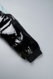 Schwarze, lässige Patchwork-Oberbekleidung mit kontrastierendem Reißverschlusskragen