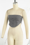Gris Sexy Street Patchwork liso Tops sin tirantes