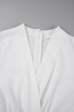 Vestidos de falda lápiz con cuello en V y cremallera de retazos lisos sexy blanco