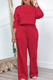 Красный Повседневный Однотонный Лоскутный Карман на шнуровке О-образный вырез С длинным рукавом Из двух частей
