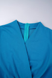Павлиньи синие сексуальные однотонные лоскутные платья-юбки-карандаши с застежкой-молнией и V-образным вырезом