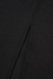 Vestidos de manga larga con cuello en U y abertura en color negro elegante de retazos lisos