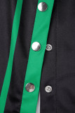 Vert décontracté imprimé Patchwork boutons fermeture éclair col rabattu manches longues deux pièces