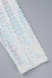Bandagem bronzeadora sexy azul real patchwork gola aberta manga comprida duas peças