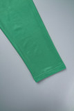 Groene casual print patchwork geknoopt ronde hals grote maat twee stuks