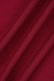 Бордовые элегантные однотонные лоскутные платья с разрезом U-образным вырезом и длинными рукавами
