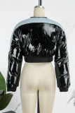 Ropa de abrigo casual con cuello con cremallera en contraste de patchwork negro