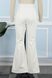 Blanco Casual Sólido Frenulum Flaco Cintura alta Convencional Pantalones de color sólido