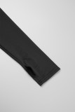 Conjunto de três peças preto sexy casual sólido patchwork com decote em U e manga comprida