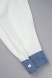 Branco rua sólido retalhos bolso fivela botões zíper camisa colarinho manga longa duas peças