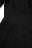 Black Sexy Solid Patchwork Zipper V Neck Pencil Skirt Dresses