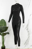 Black Casual Solid Patchwork See-through Half A Turtleneck Long Sleeve Two Pieces
