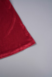 Rote sexy feste Pailletten Patchwork rückenfreie Schlitz trägerlose lange Kleider