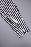 Stripe Sexy Print Bandage Patchwork Spänne Skjorta Krage Tryckt Klänning Klänningar