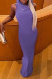グレー カジュアル ソリッド スリット フード付き カラー ロング ドレス ドレス