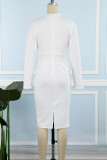 ホワイト セクシー ソリッド パッチワーク ジッパー V ネック ペンシル スカート ドレス