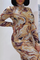 Robes de robe imprimées multicolores sexy street print patchwork demi-col roulé