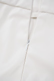 Pantalon décontracté blanc uni Frenulum, slim, taille haute, conventionnel, couleur unie
