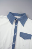 Branco rua sólido retalhos bolso fivela botões zíper camisa colarinho manga longa duas peças