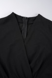 Vestidos de falda de lápiz con cuello en V y cremallera de patchwork sólido sexy negro