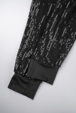Schwarze, lässige Patchwork-Pailletten-Hose mit normaler hoher Taille und herkömmlicher Patchwork-Hose