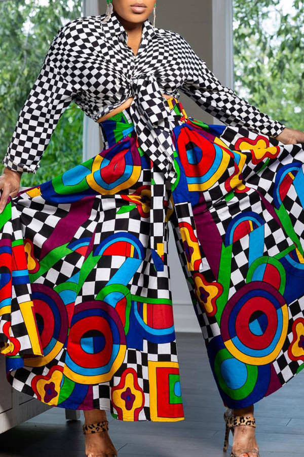 Разноцветные бинты с милым принтом в стиле пэчворк, сапоги со средней талией, широкие брюки с принтом и широкими штанинами