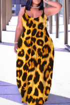 Леопардовый принт сексуальный повседневный принт с открытой спиной на тонких бретельках длинное платье платья