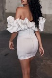 White Sexy Party Solid Backless Off the Shoulder Wrapped Skirt Dresses