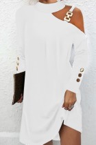 Белые повседневные однотонные платья с длинным рукавом и круглым вырезом