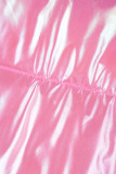 Pink Solid Cardigan Zipper Collar Outerwear