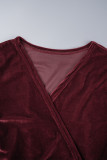 Borgonha casual sólido frênulo com decote em V manga comprida vestidos plus size