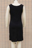 Black Casual Solid Patchwork O Neck Vest Dress Dresses