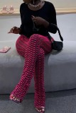 Повседневные узкие брюки в стиле пэчворк розово-красного цвета со средней талией и обычными лоскутными брюками
